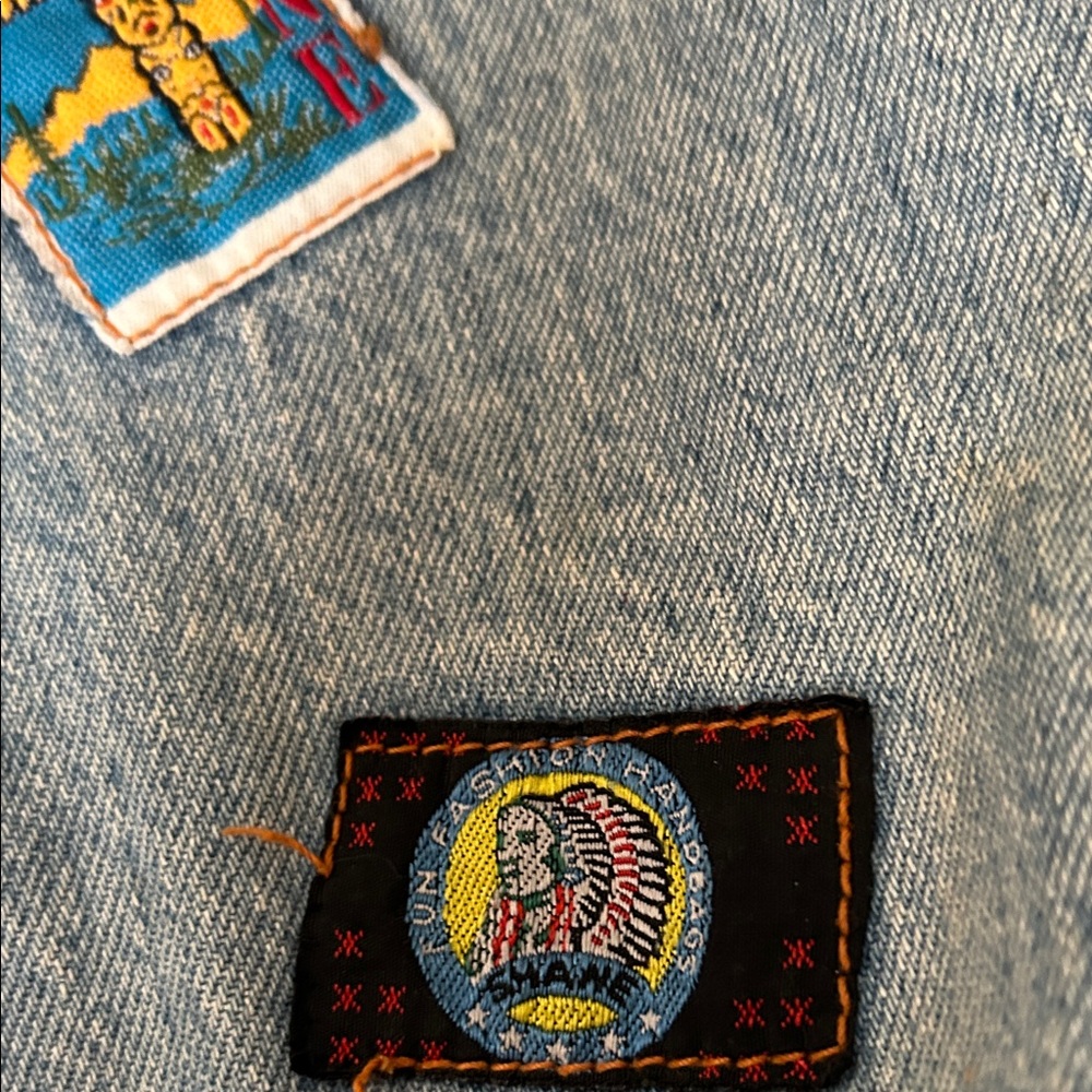 Vintage Hand Crafted Denim Tote with Colorful Patches - Picture 10 of 15